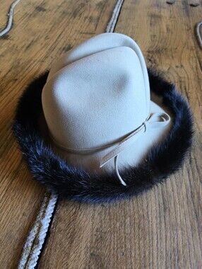Mr. John Jr Tan Felt Fedora Hat with Dark Fur Trim